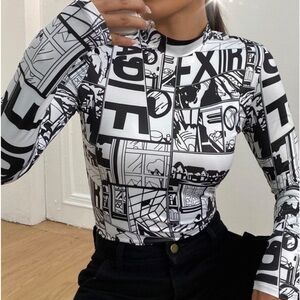 NWT, Lavishly Paris Luxury Pop Art Printed Blouse.